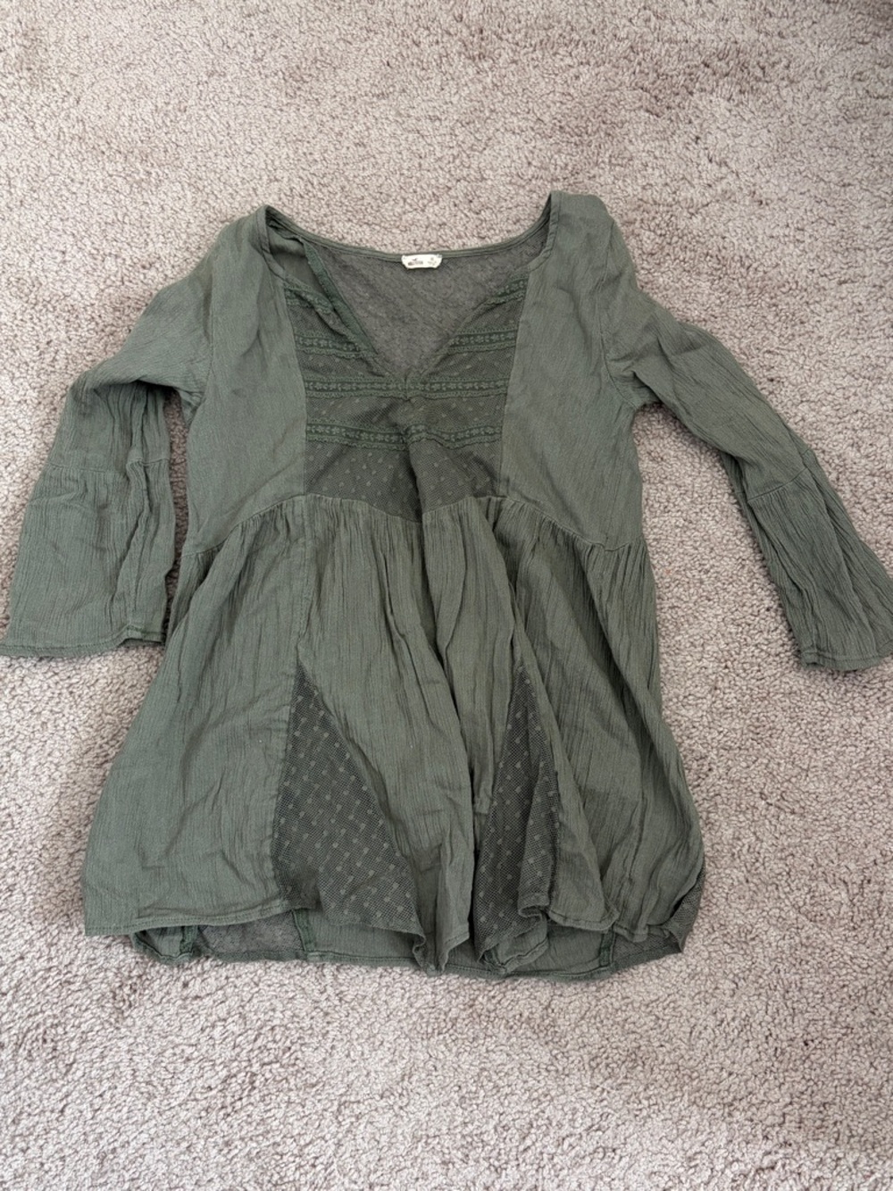 Hollister Olive Crinkle V-Neck Tunic